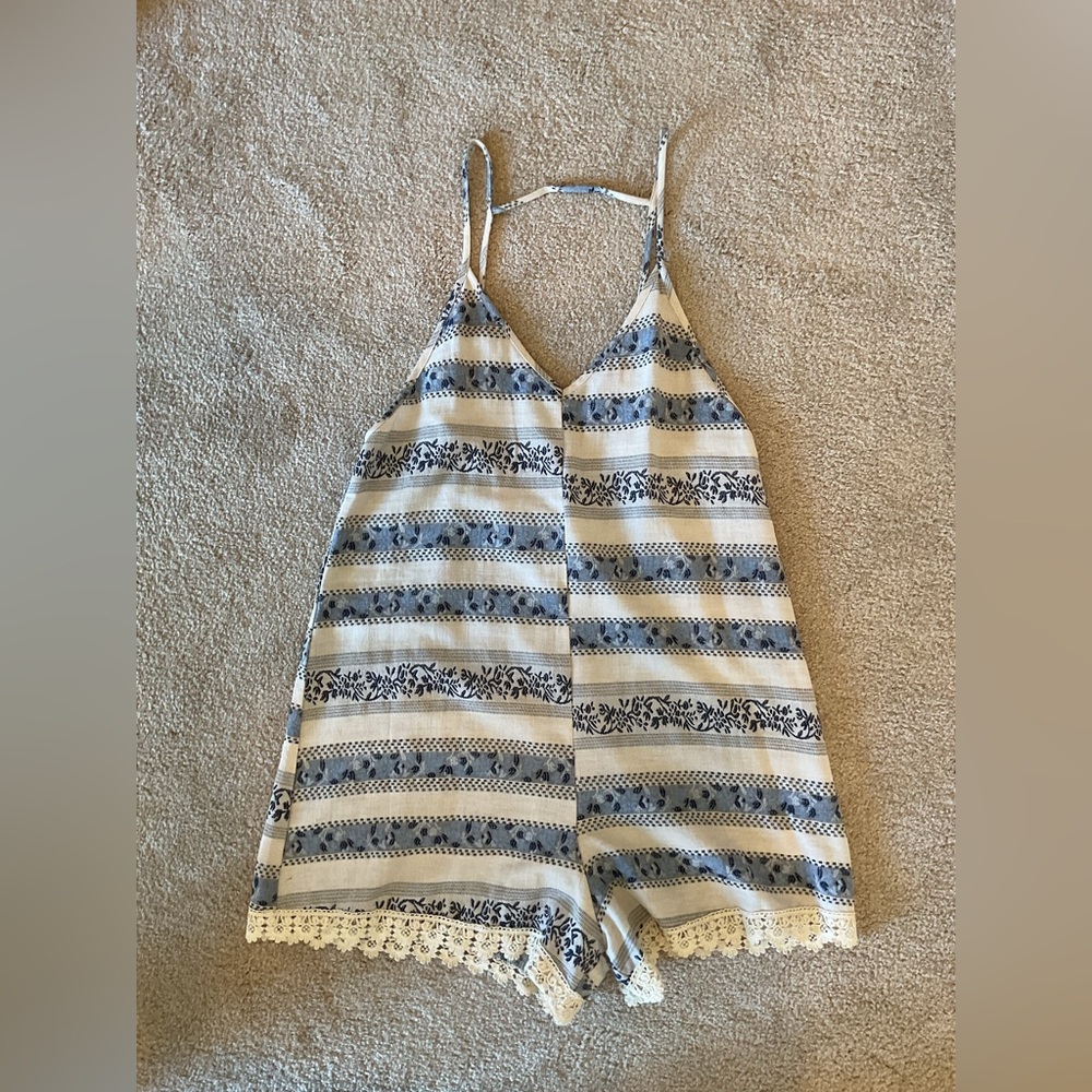 Blue and white romper by En Crème. Size small.